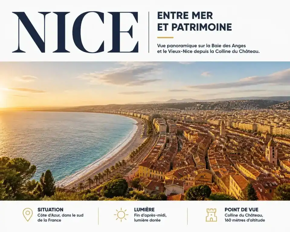 Vue panoramique de la Baie des Anges et du Vieux-Nice, itinéraire incontournable à Nice