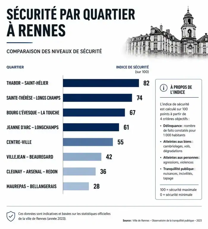 Infographie comparative des niveaux de sécurité des quartiers de Rennes