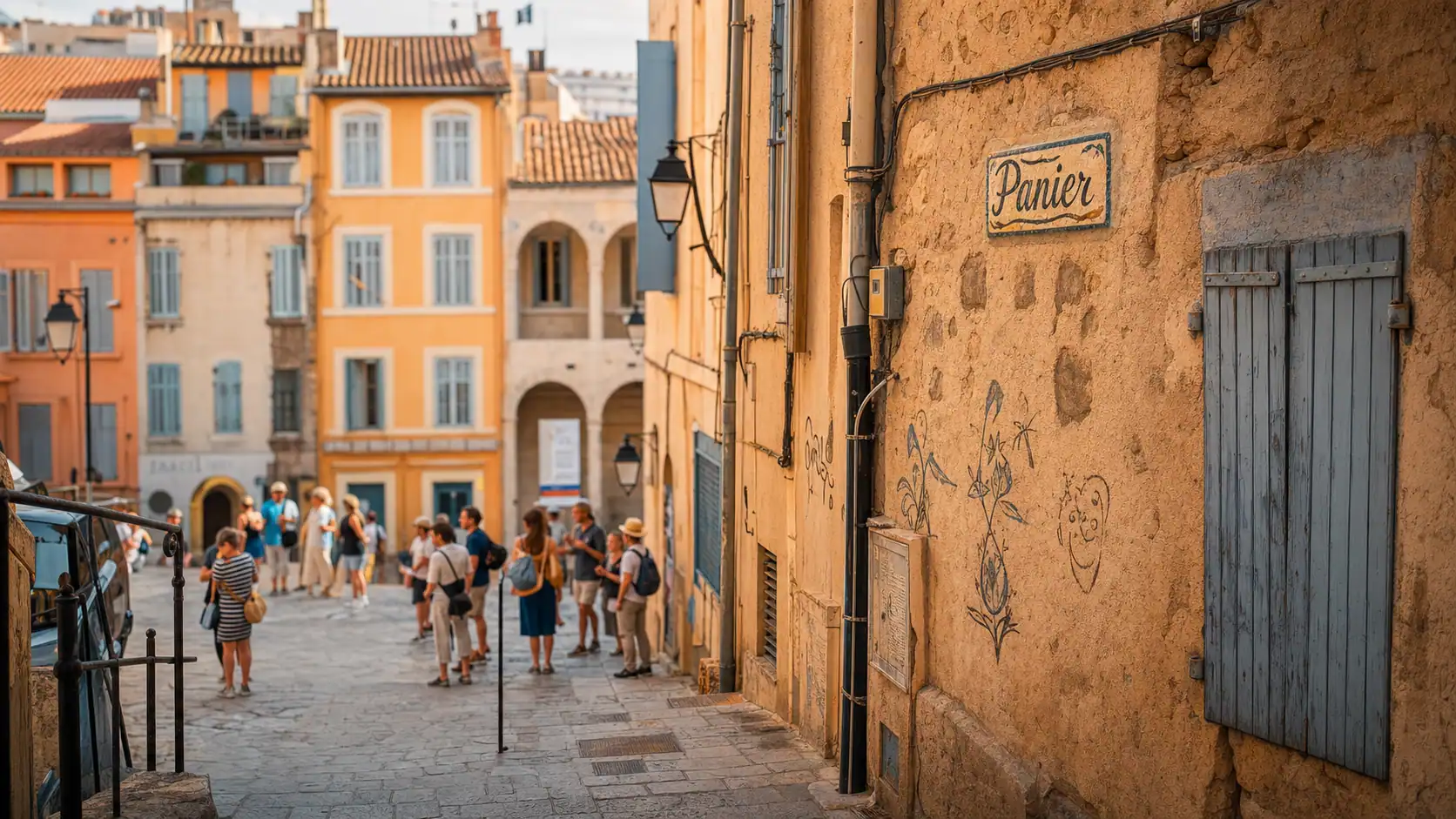 Le panier marseille dangereux : ruelle du Panier à Marseille, touristes prudents