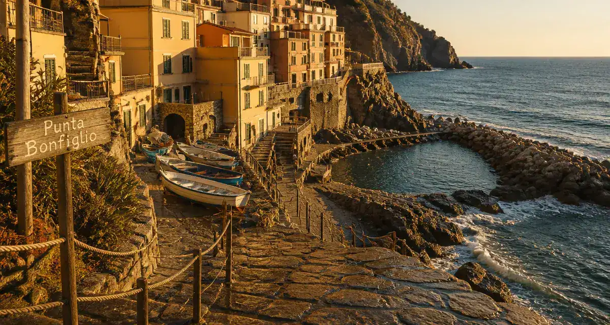 Manarola Italie, Punta Bonfiglio au coucher du soleil, Cinque Terre