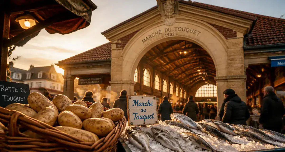 Marché couvert du touquet-paris-plage : étal poissonnettes au marché