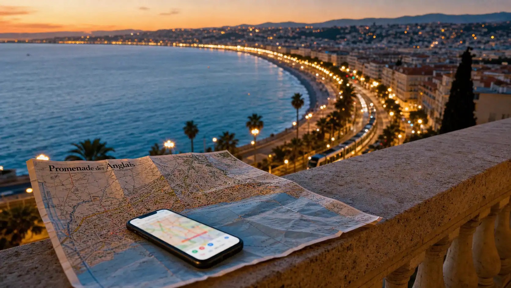Nice attractive : carte et tramway sur la Promenade des Anglais