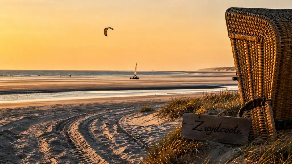 Plage du nord à Zuydcoote : dunes et sable blond au coucher de soleil