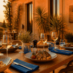 terrasse gourmet de genas - restaurant, table dressée au soleil