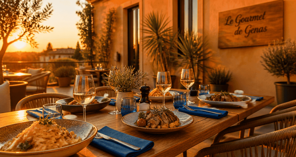 terrasse gourmet de genas - restaurant, table dressée au soleil