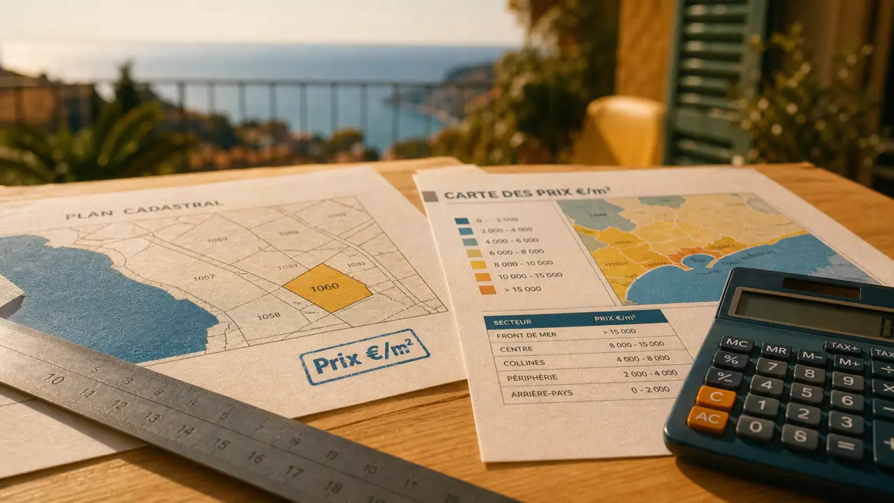 Carte prix moyen appartement Côte d Azur avec repères €/m²
