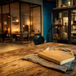 Déco atelier : table bois récupéré, verrière et meubles en matières.