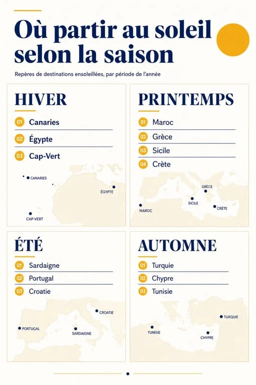 Vacance au soleil : comparaison visuelle des meilleures destinations selon la saison