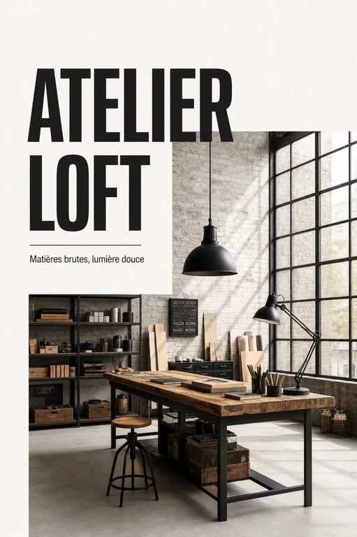 Déco atelier dans un intérieur chaleureux avec verrière, bois brut et métal noir