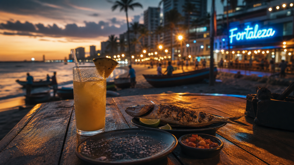 Fortaleza Brésil : table sur la plage d’Iracema, vue panoramique