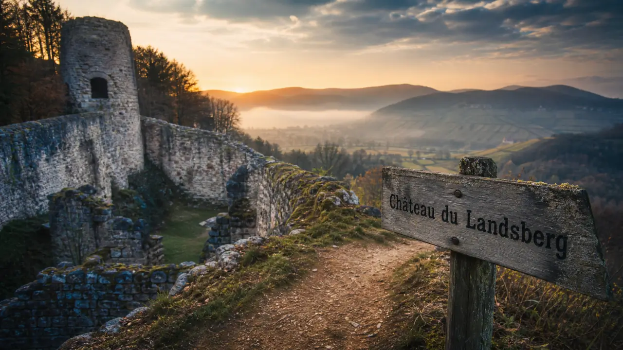 Photo du Château du Landsberg (landsberge) en forêt brumeuse