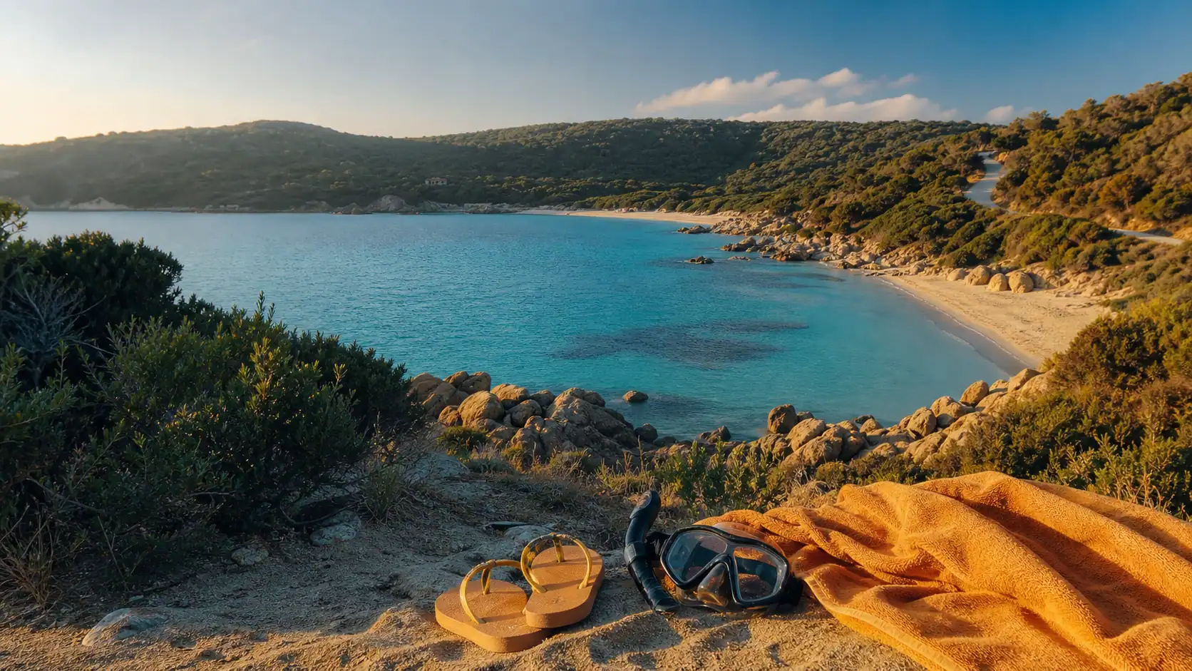 Plage la Rondinara, baie calme aux eaux turquoise et accès étroit