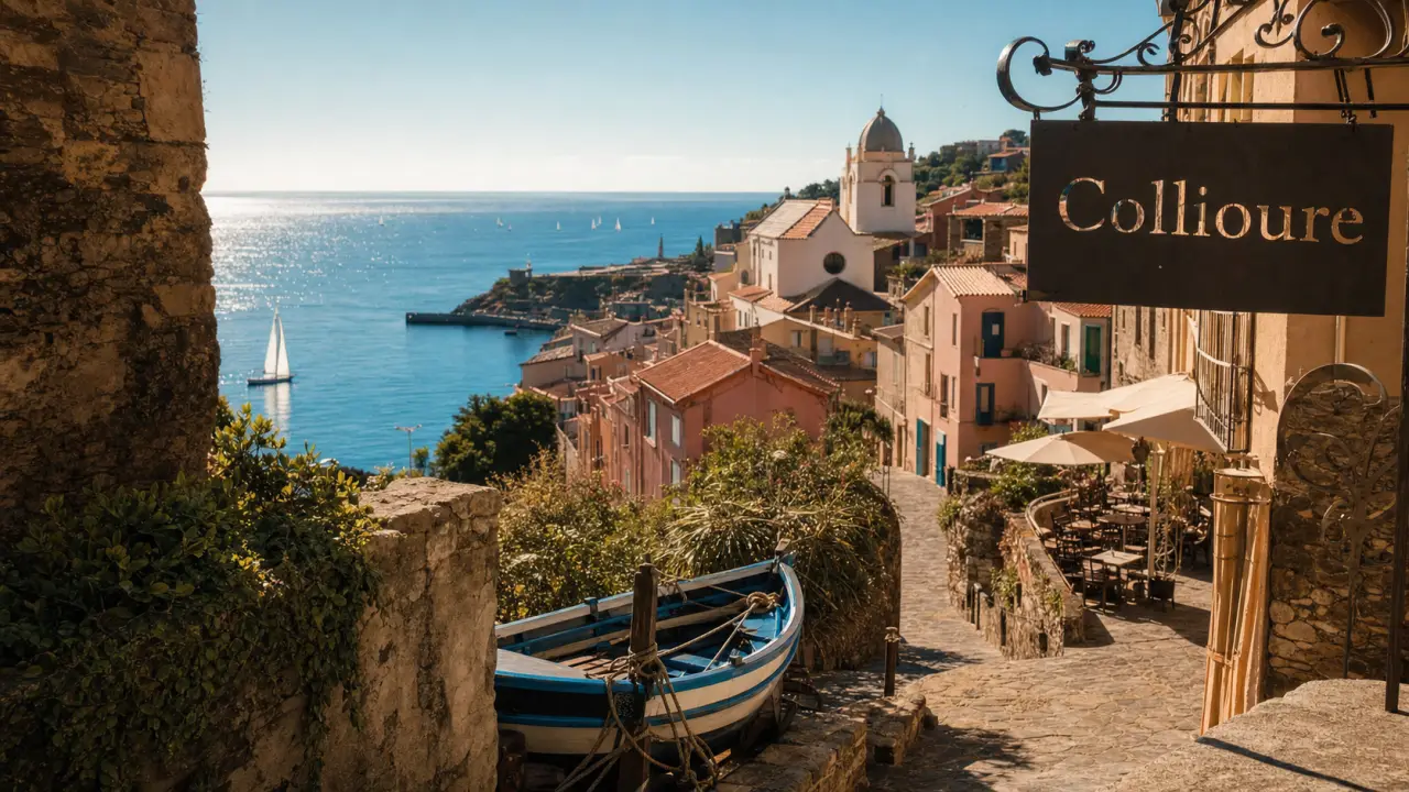 Plus beaux villages autour de canet-en-roussillon : Collioure, ruelles vers l’église et la Méditerranée