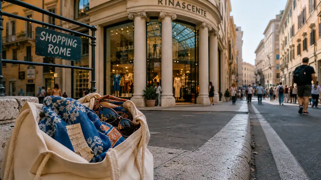 Shopping Rome : sac en toile et grand magasin, Via del Corso