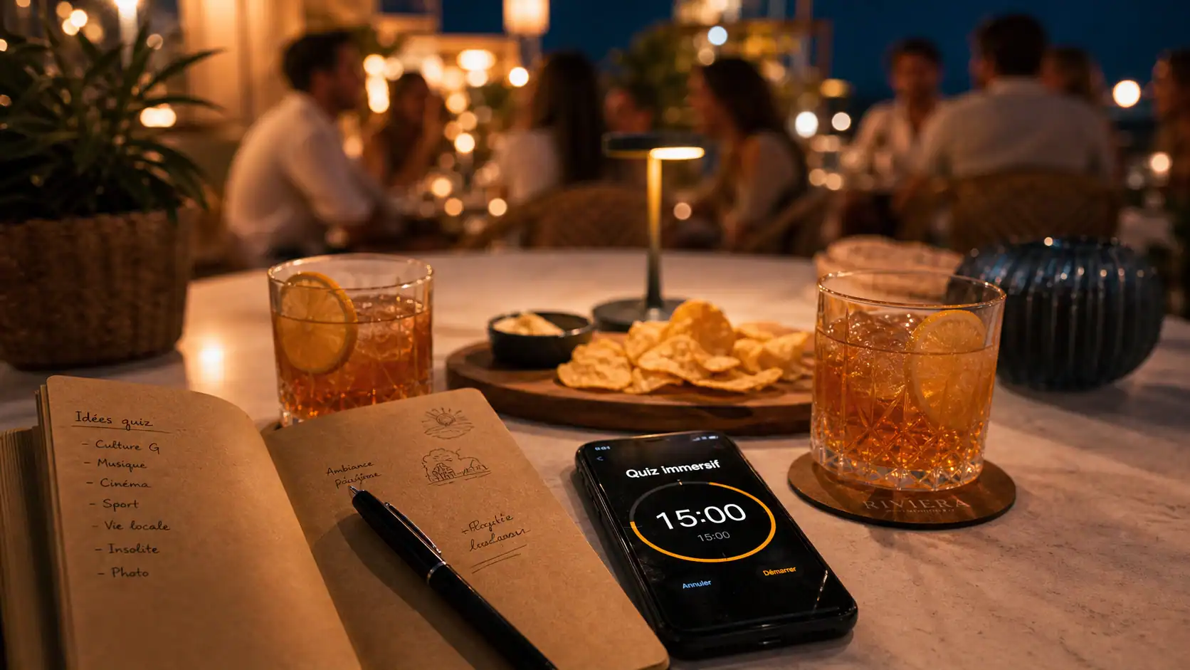 Sortie entre amis originale : quiz immersif sur terrasse chic