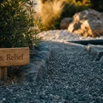 Aménagement paysager deco jardin avec grosses pierres, allée en gravier et rochers naturels