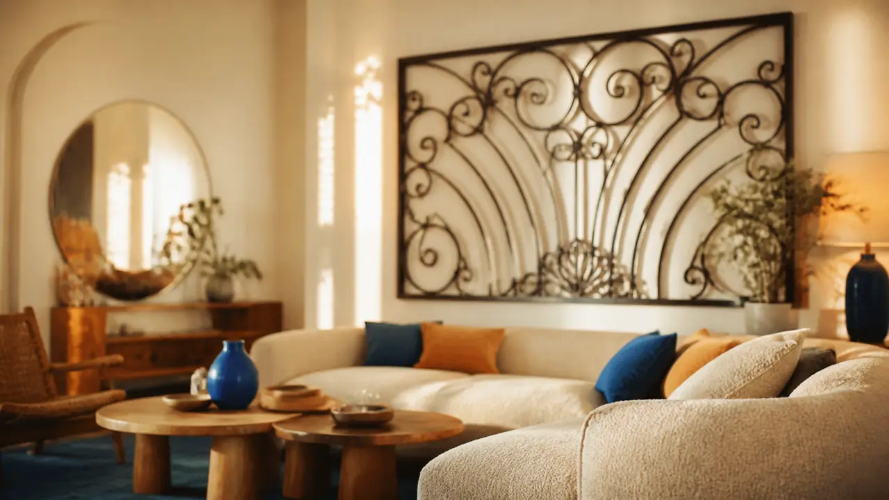 Décoration fer forgé intérieur : grande pièce murale ajourée noire