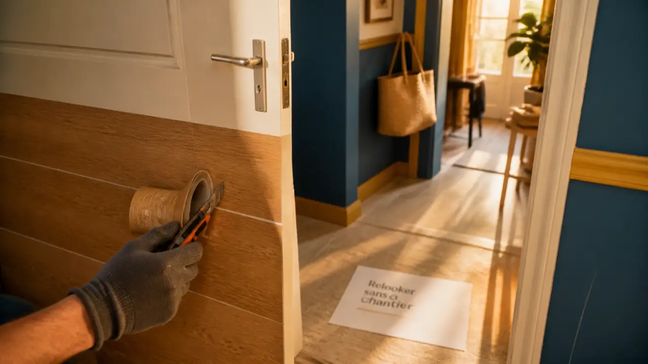Décoration porte intérieur : sticker effet bois sur porte intérieure