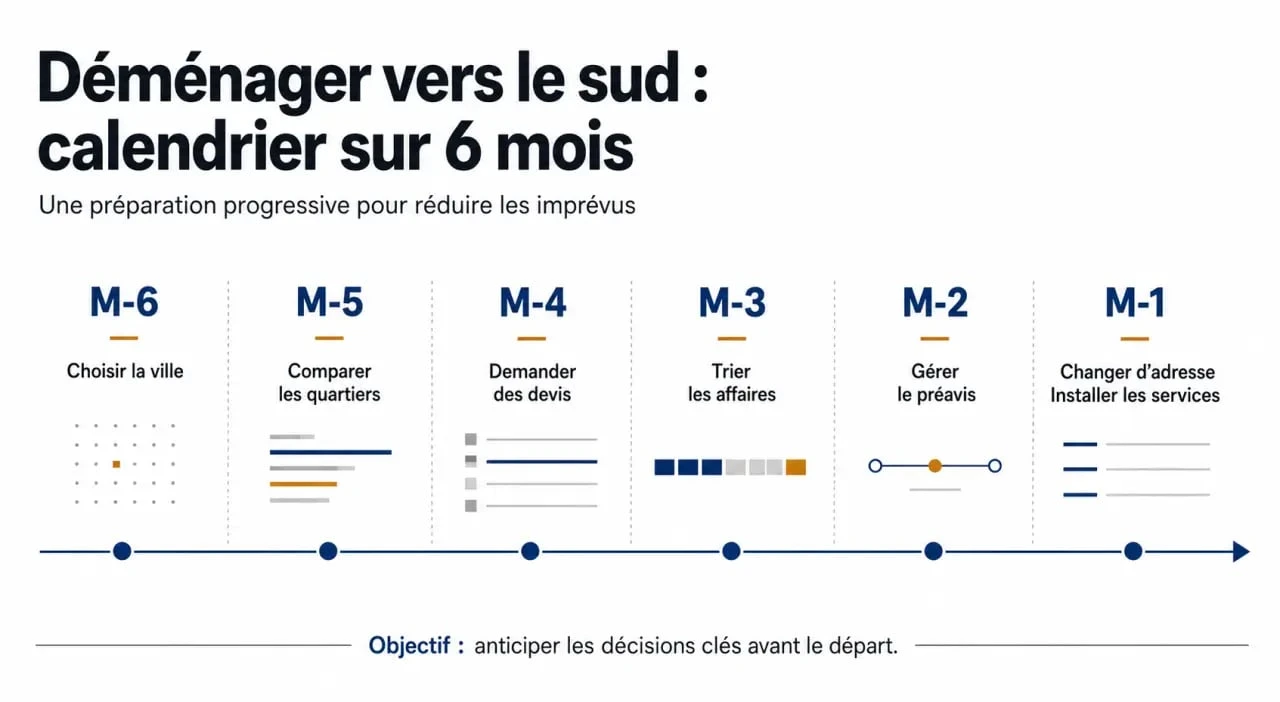 Déménager dans le sud : frise des démarches à prévoir avant le départ