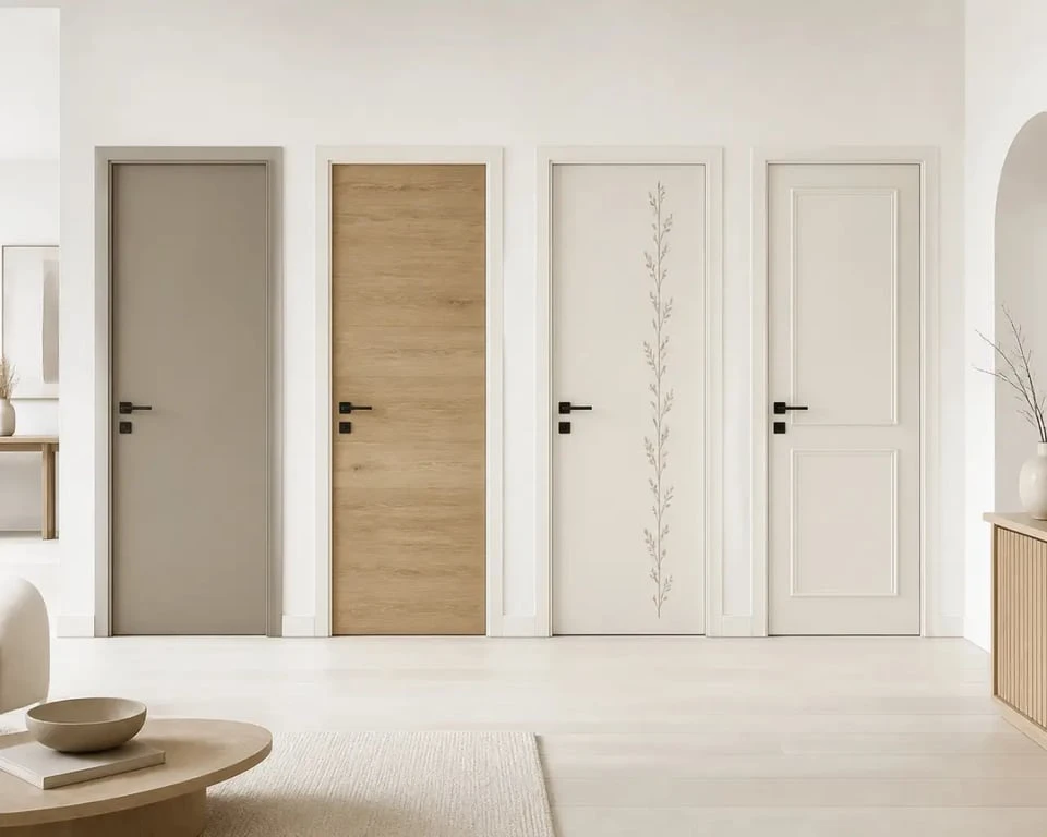 Décoration porte intérieur avec quatre idées visuelles : peinture, revêtement adhésif, stickers et moulures