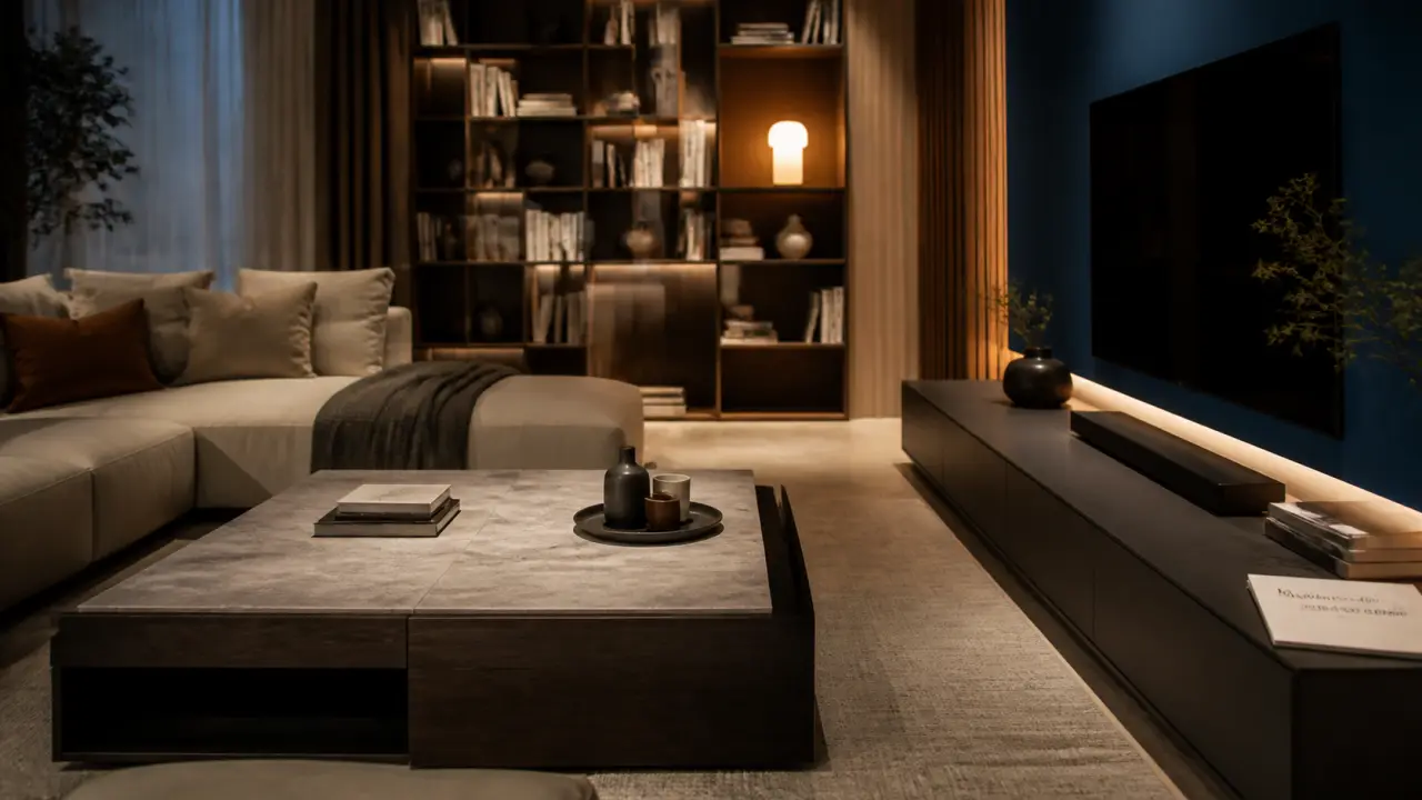 Meuble salon design haut de gamme premium : table basse et rangement TV sur mesure