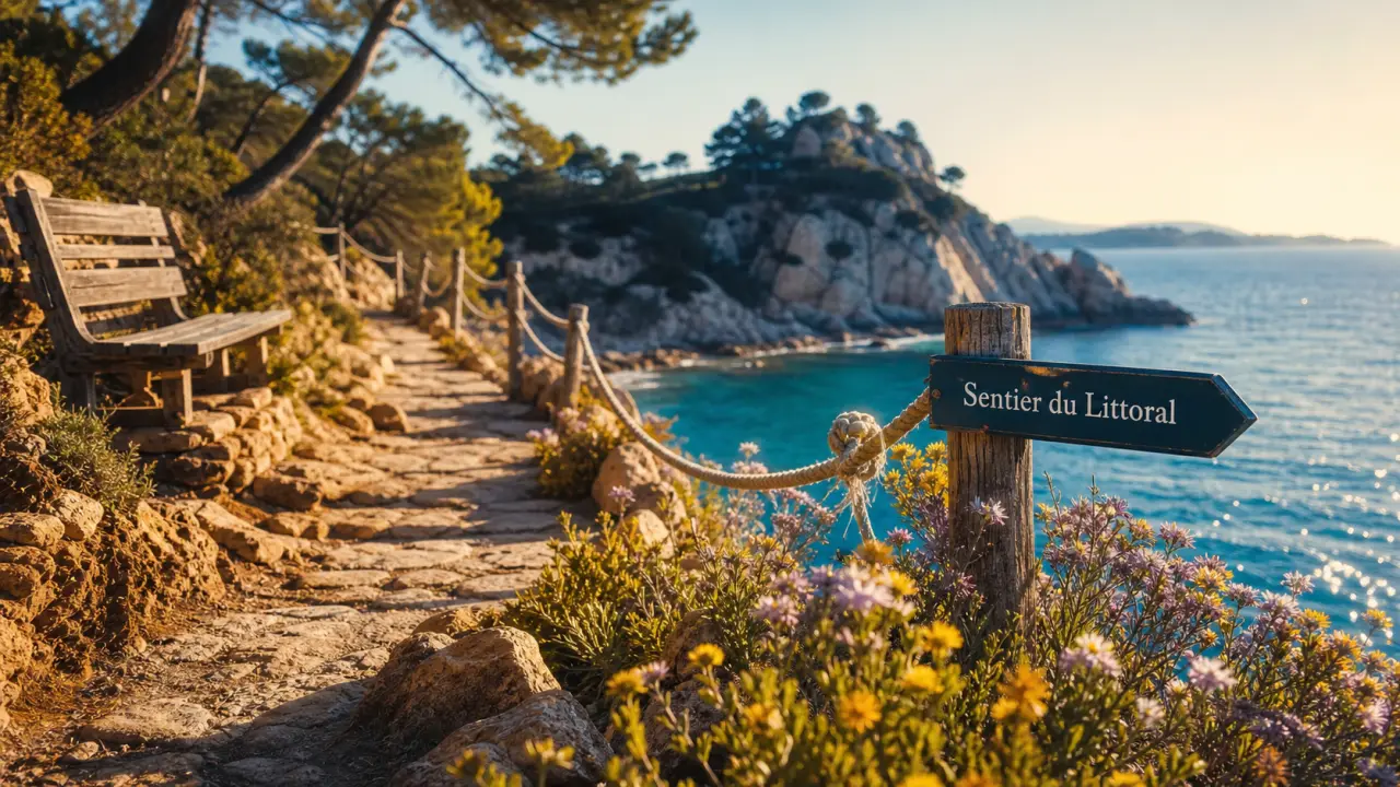 Printemps cote d azur : sentier du littoral et mer turquoise