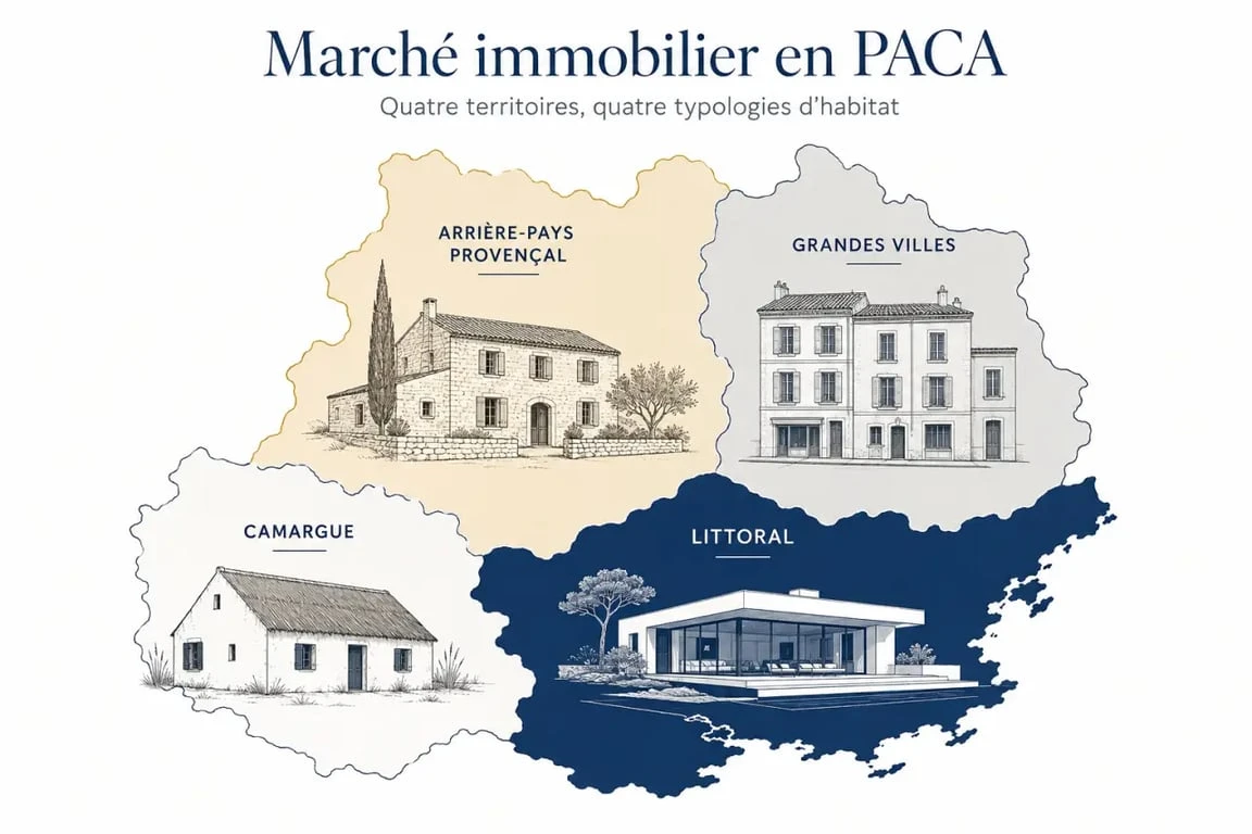 Maison Provence-Alpes-Côte d’Azur : panorama des secteurs littoral, grandes villes, arrière-pays et Camargue