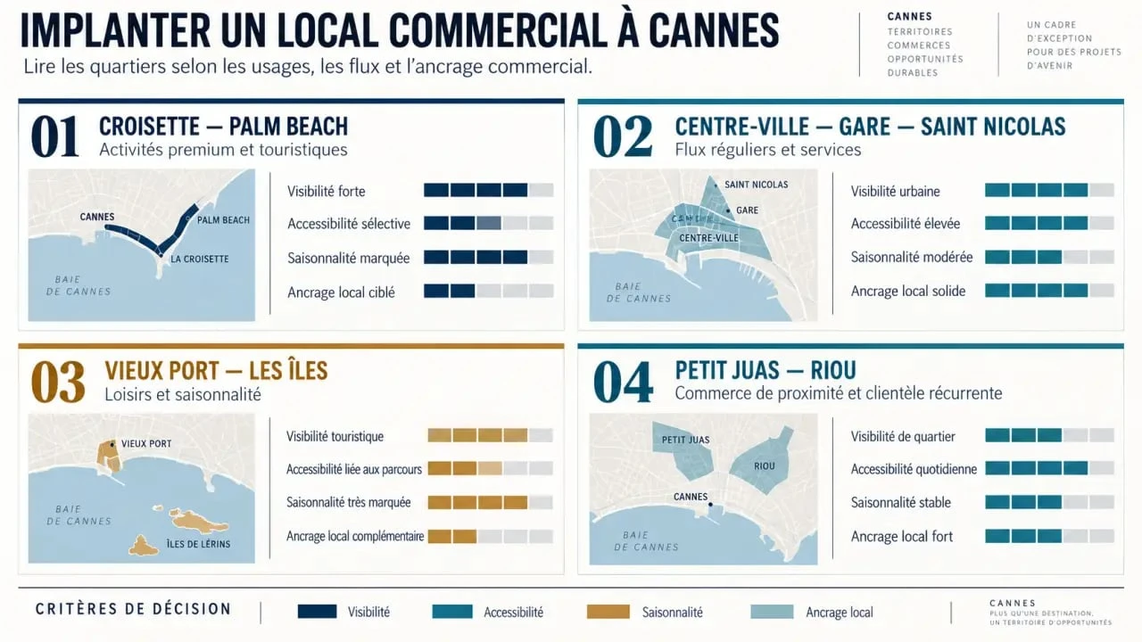 Local commercial Cannes : profils des principaux quartiers et critères d’implantation