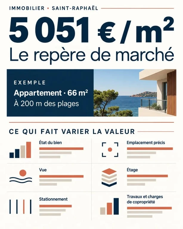 Infographie sur l'immobilier Saint-Raphaël : prix au m², emplacement, stationnement et charges