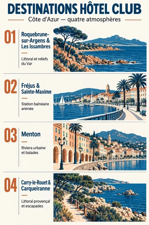 Hôtel club Côte d’Azur : comparaison des destinations entre Var, Menton et littoral provençal