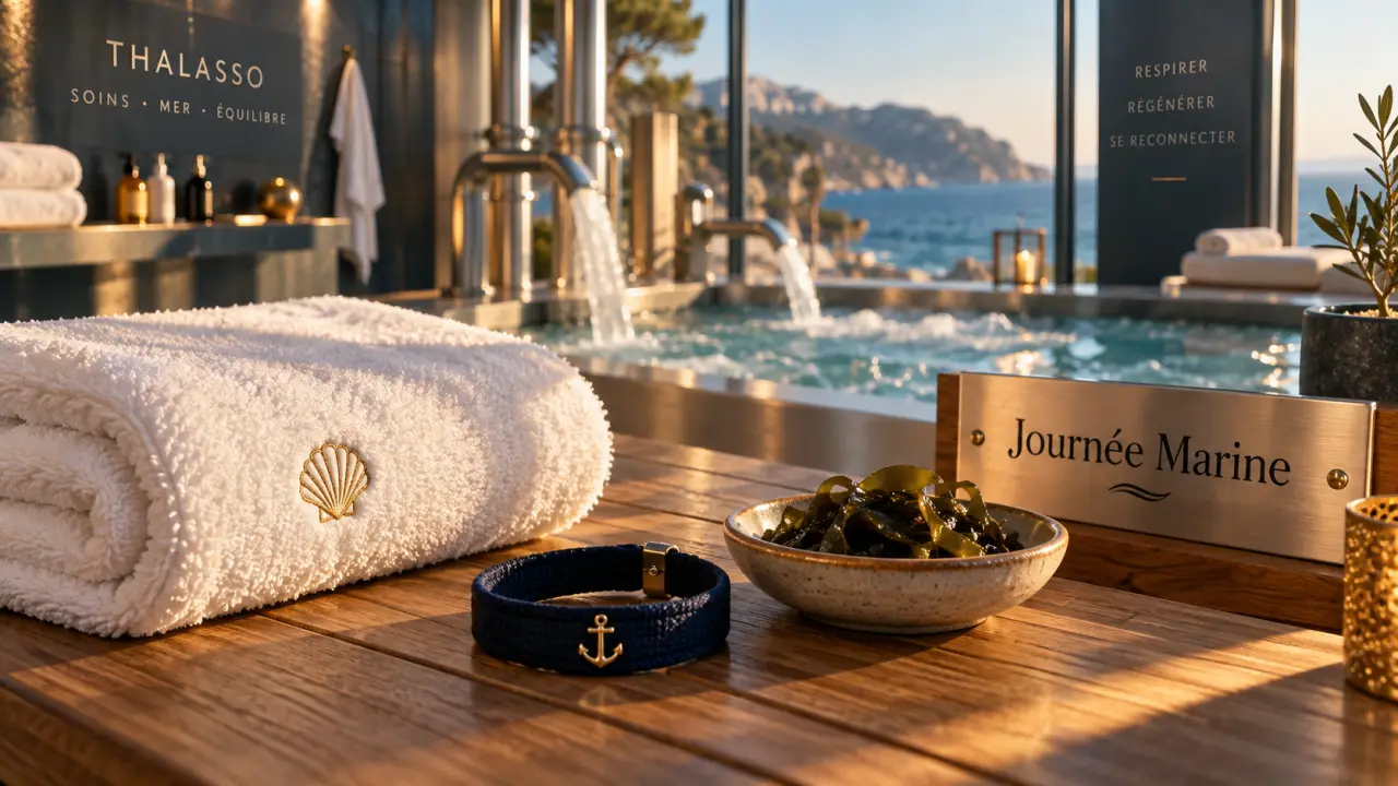 Thalassothérapie cote d azur : serviette et algues, journée marine