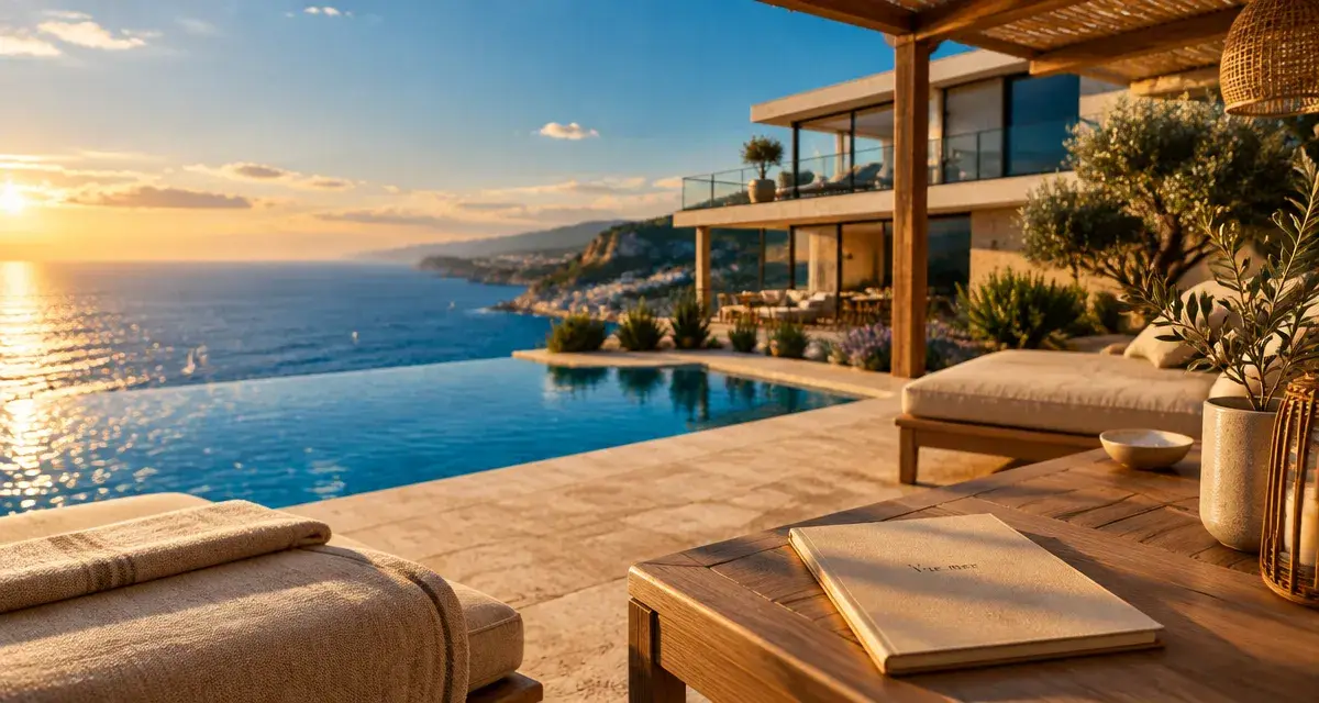 barnes cote d azur : vue mer depuis une terrasse à Cannes, piscine à débordement