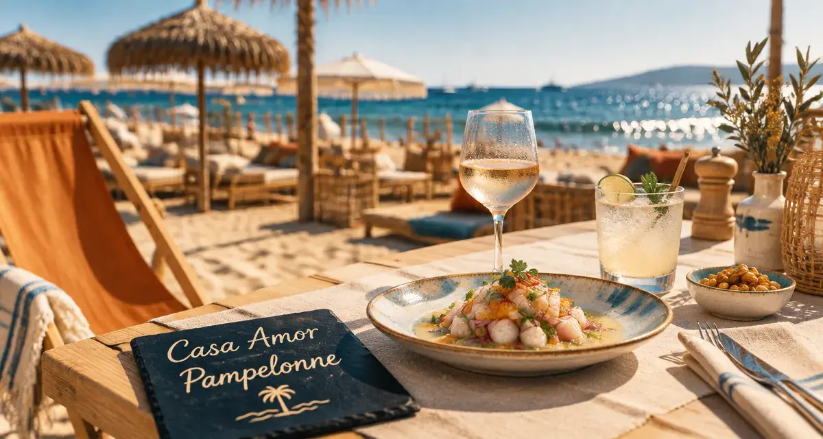 Casa amore st tropez, beach club Pampelonne à Ramatuelle, table et ceviche face à la mer