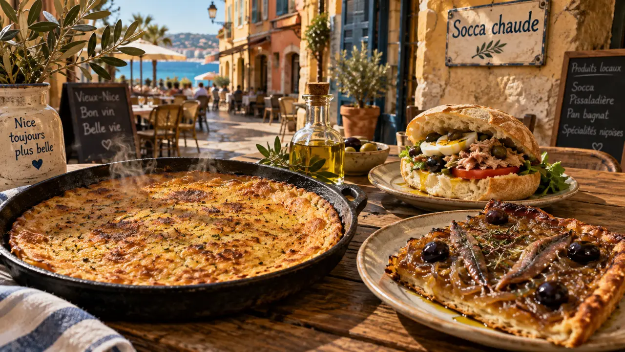 Restaurant cuisine niçoise Nice : socca chaude, pan bagnat et pissaladière
